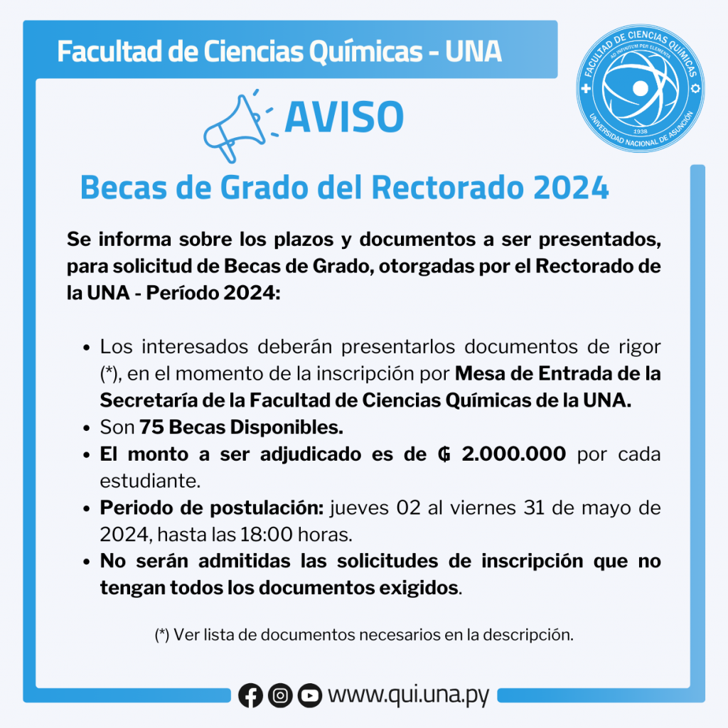 Becas de Grado – 2023 - Facultad de Ciencias Químicas de la U.N.A.